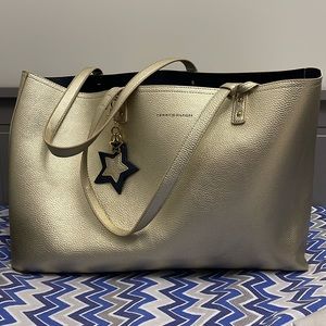 Tommy Hilfiger large gold pebbled leather tote